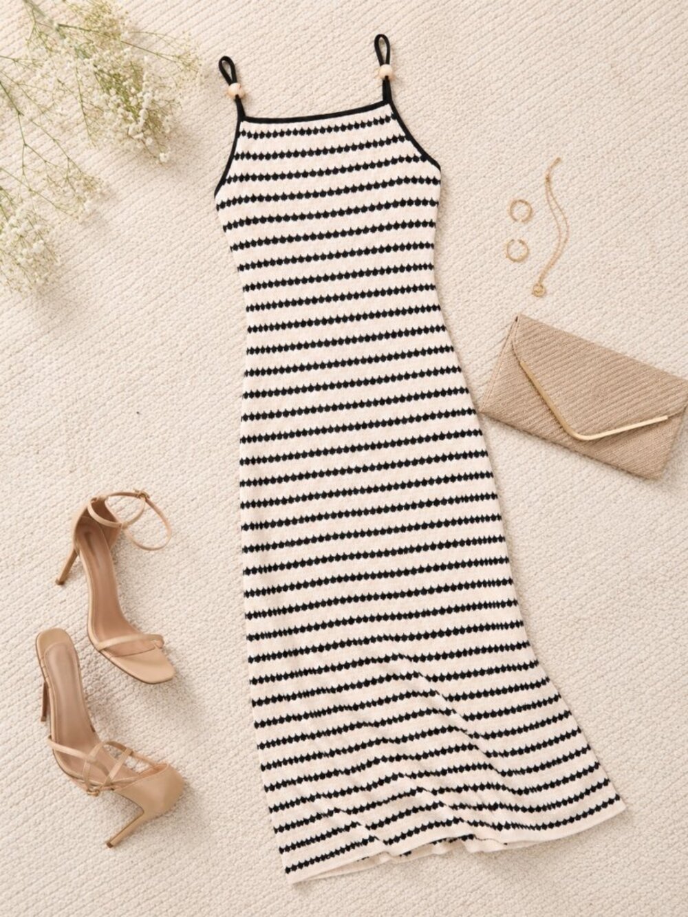 1.STATE Ivory Striped Sleeveless Maxi Dress Size 8 NWT Summer Vacation